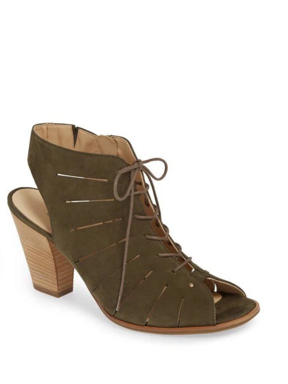 PAUL GREEN Cosmo Peep Sandal NUBUCK BOOTIE CAYANNE OLIVE GREEN Size 9.5 US size